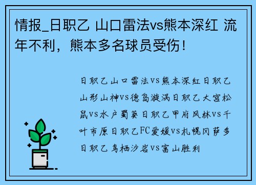 情报_日职乙 山口雷法vs熊本深红 流年不利，熊本多名球员受伤！