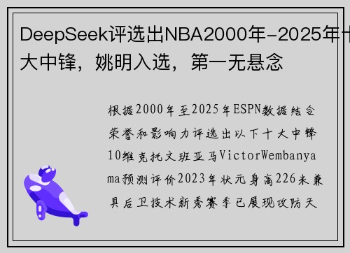 DeepSeek评选出NBA2000年-2025年十大中锋，姚明入选，第一无悬念